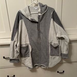 Women’s Gray and White Hooded Pullover